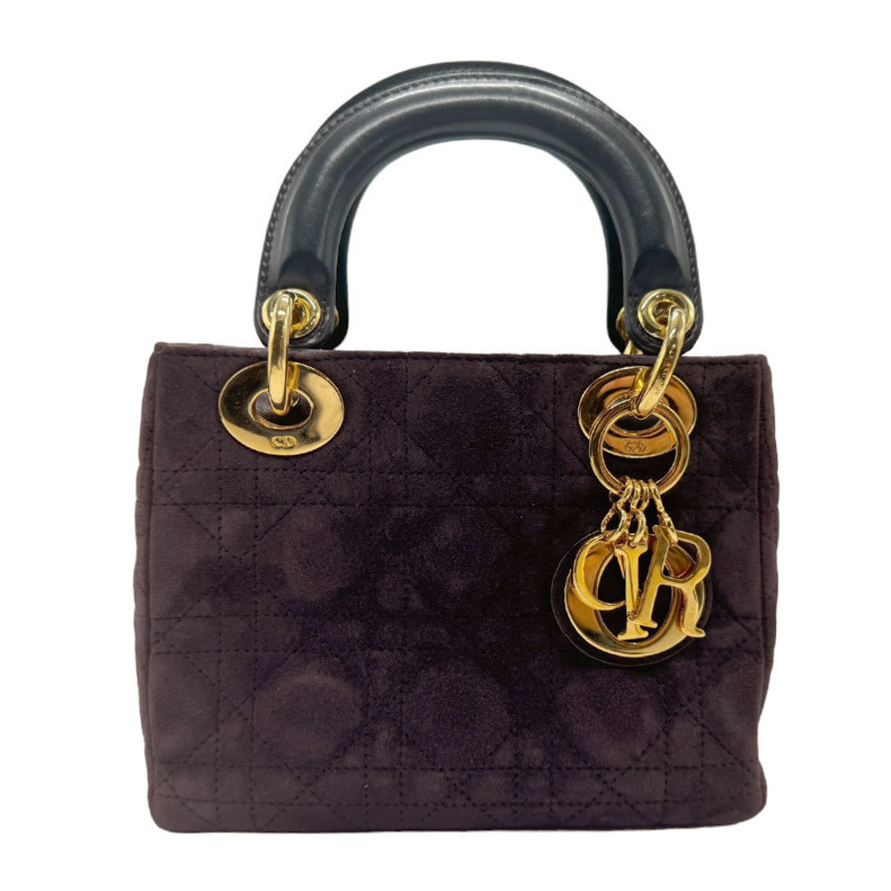Christian Dior Mini Lady Dior Suede Leather Handbag Dark Purple
